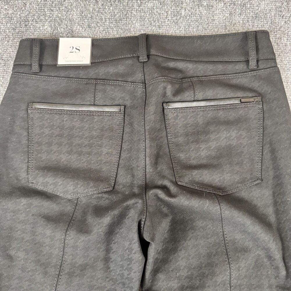 WHBM Skinny Ankle Pants Womens 2S Black Houndstooth Ponte Zip Hem Stretch NWT - Picture 8 of 10